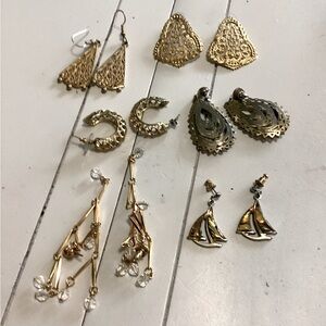 Six Pairs Gold Tone Pierced Earrings